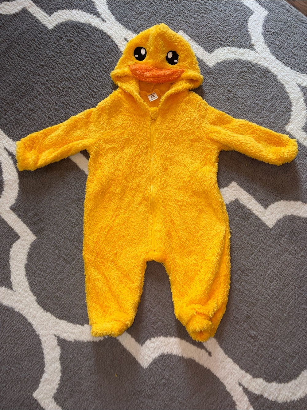 SHEIN Yellow Plush Duck Hooded Footie Romper